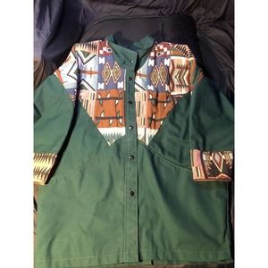 Vintage 90’s David James Aztec Western Jacket Black Snap Front Made In USA Sz M